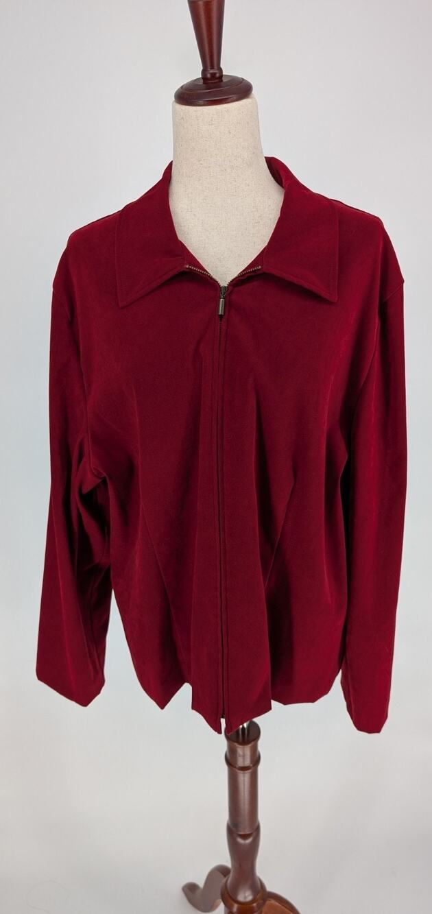 Vintage Velour Jacket Briggs New York Womens Plus 18W Red Soft Full Zip Comfy